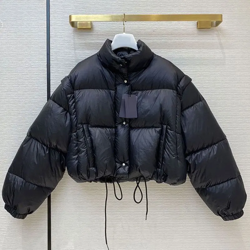 

Зимний женский пуховик с рукавами, съемный жилет, модное короткое пальто с воротником-стойкой без рукавов, Женская куртка оверсайз, теплый т...