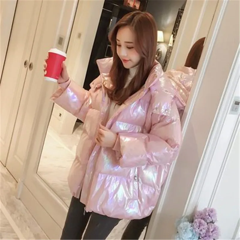 2021 женские зимние блестящие розовые пальто модная толстовка парки женская