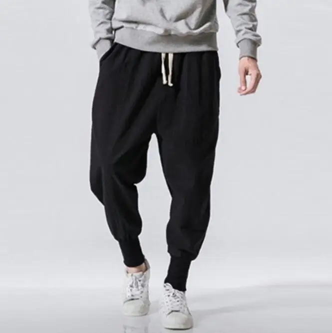 

New style men's solid color drawstring trousers casual sport pants