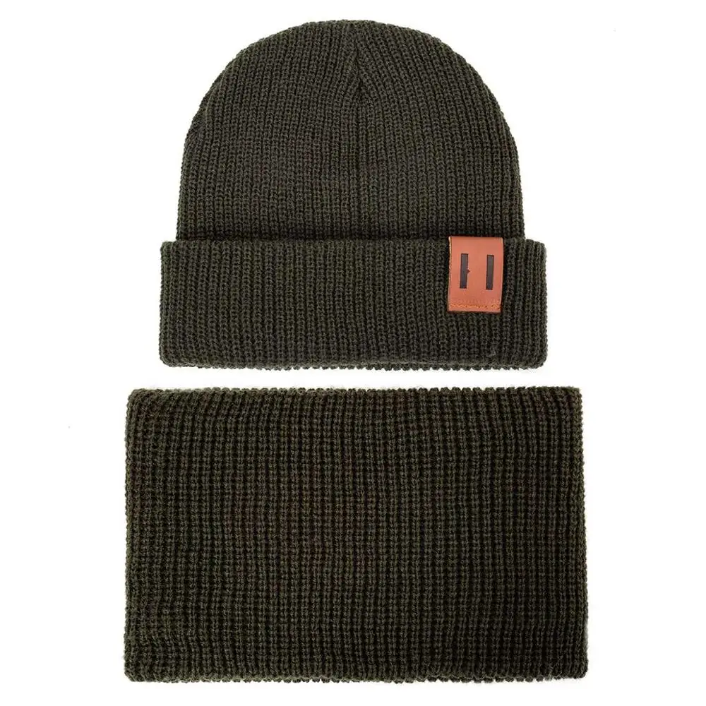 army green Зимняя женская шляпа, шарф, воротник, костюм, теплый вязаный костюм для мальчиков и девочек 0-3 лет, детское кольцо для шляпы, шарф, модная одежда для родителей и детей, унисекс - Цвет: army green
