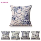 Темно-синий фон с чернильным принтом, классический французский узор, домашний декоративный чехол для подушки, льняной чехол