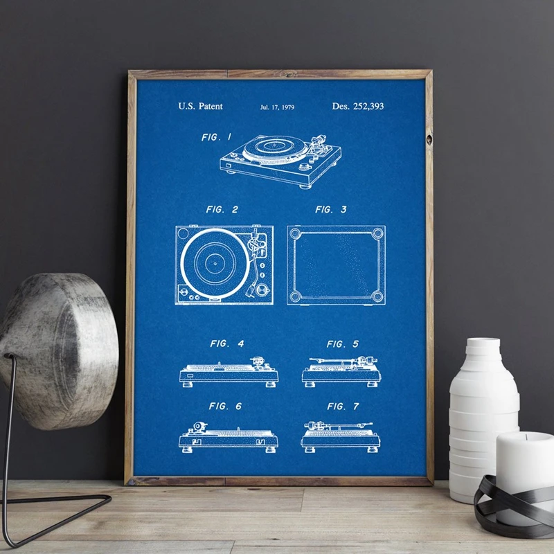 

poster decoration Canvas Painting Turntable Patent Prints DJ Vinyl Turntable Poster Music Wall Room DecorVintage Musician