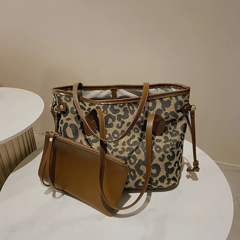 

New Simple Shopping Bag Leopard Print Tote Bag Shoulder Bag Handbag Large Capacity Picture Bag Big Bag Women Bag
