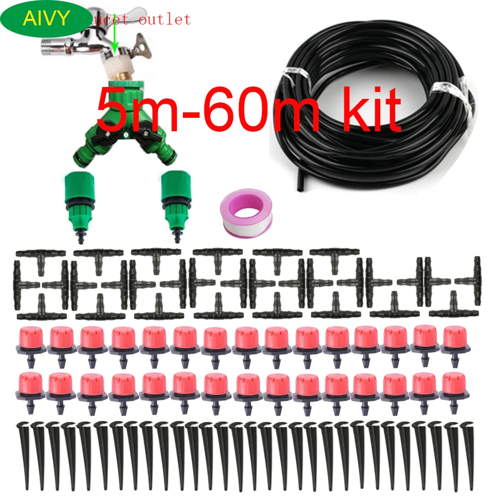 AIVY 5m-60m DIY Drip Irrigation System, Automatic Garden Watering Hose, Micro Drip Irrigation Kit With Adjustable Dripper