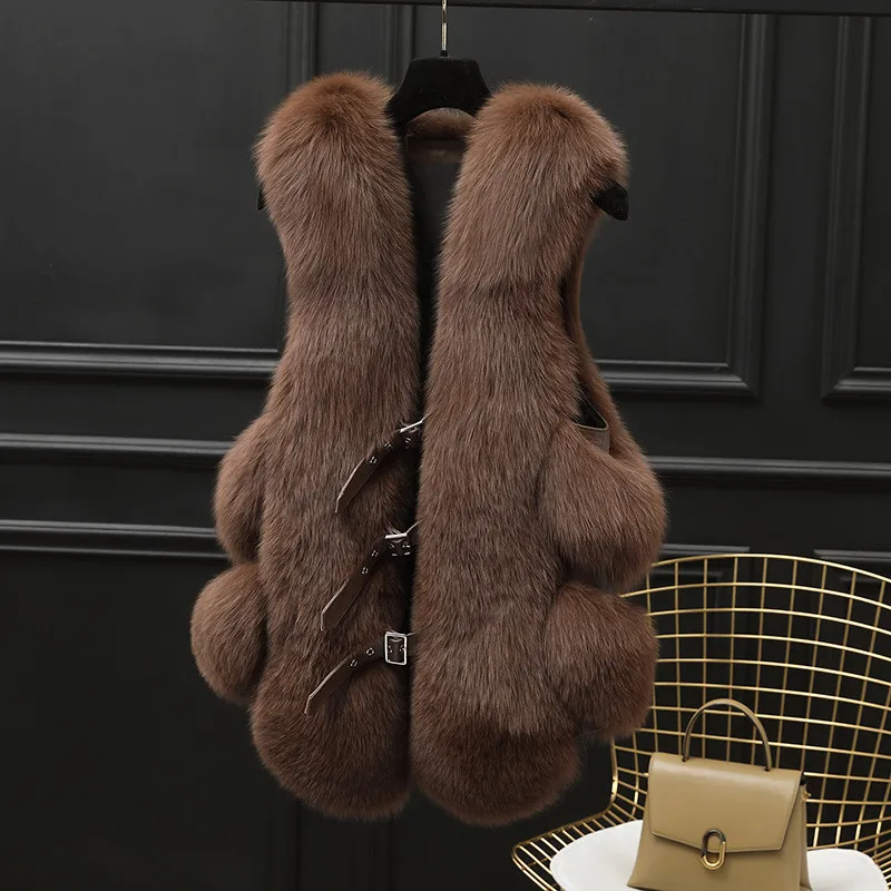 Women's Autumn Fox Fur Gilet Real Fox Fur Coat Long Fur Vest Winter Solid Color Thick Warm Women's Vest Oversized Customizable