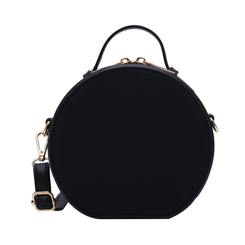 

Ladies Shoulder Bag Frosted Retro Small Black Bag Simple Small Round Bag Female High Quality Pu Leather Lady Messenger Bag