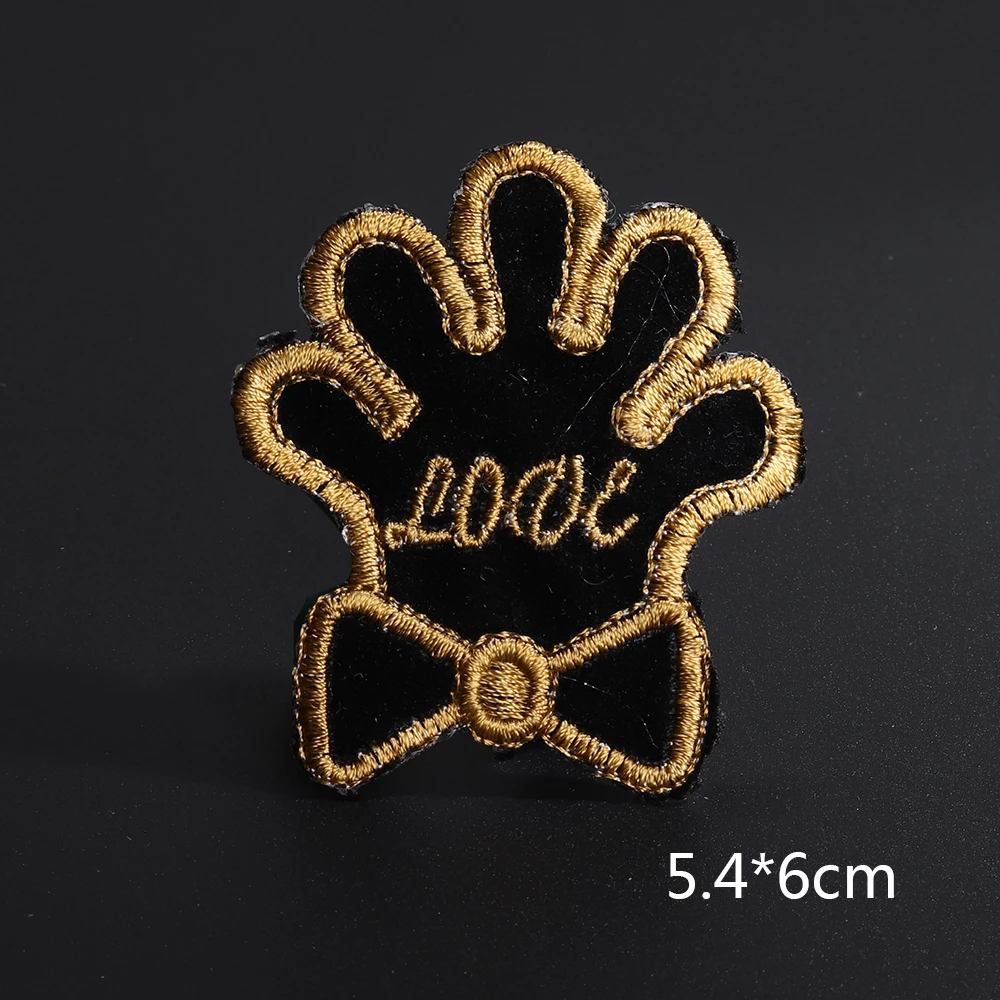 Black Gesture Patches Cat Bottom Gold Edge Cute T-shirt Iron Patch Clothing Decoration Accessories Double love shape | Дом и сад