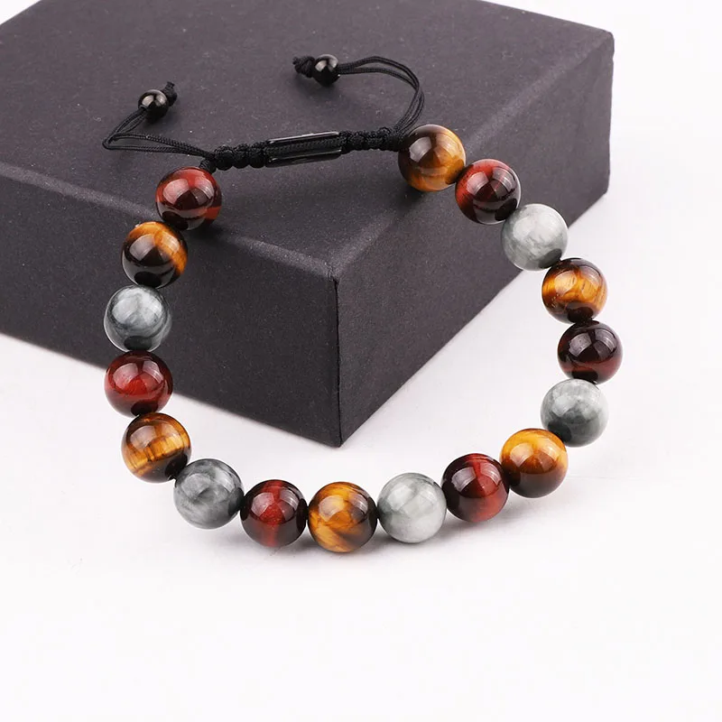 

New High Quality Natural Stone Tiger Eye/Eagle/Malachite Stone Friendship Macrame Beads Bracelet For Men