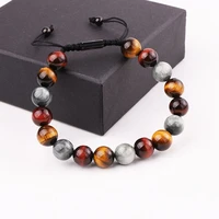 new high quality natural stone tiger eyeeaglemalachite stone friendship macrame beads bracelet for men