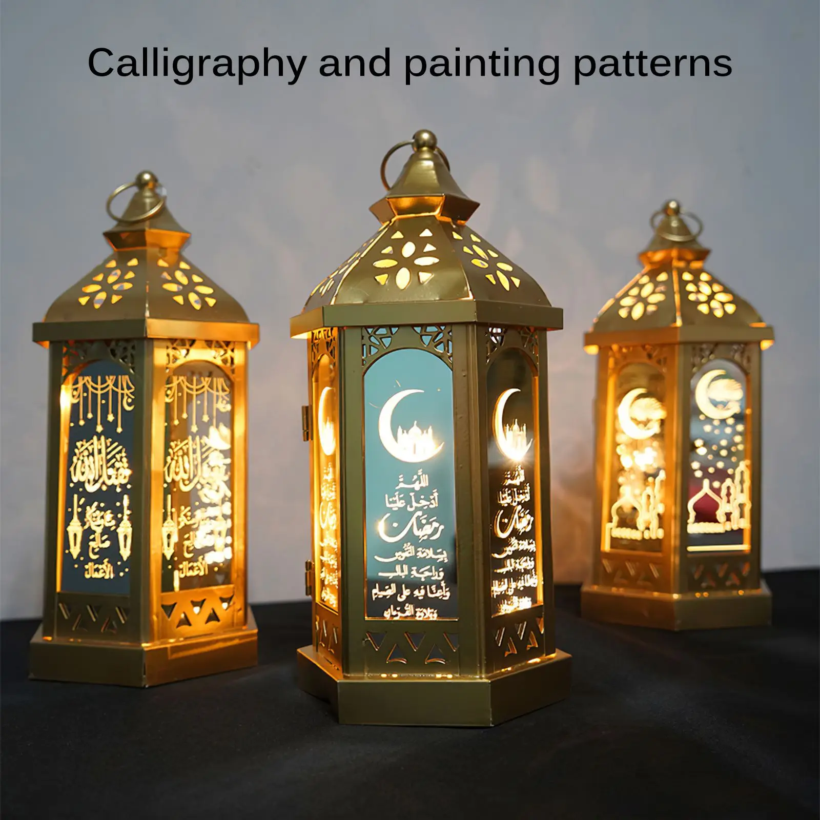 

Ramadan Festival Lantern Night Light Hangable Multi-Pattern Lamp For Home Office Cafe Hangable Vintage Style Lantern Decorative