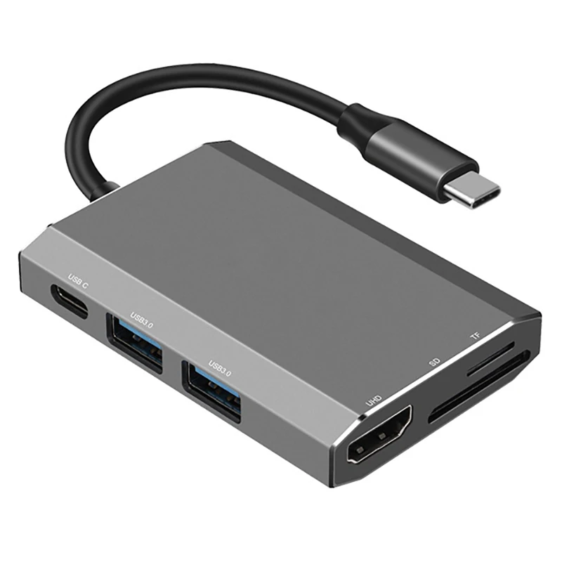 

6 в 1 USB C концентратор с USB 3.0 портами 4K HDMI 60 Вт PD зарядка SD/TF кардридер для/Pro/Air и других устройств USB C