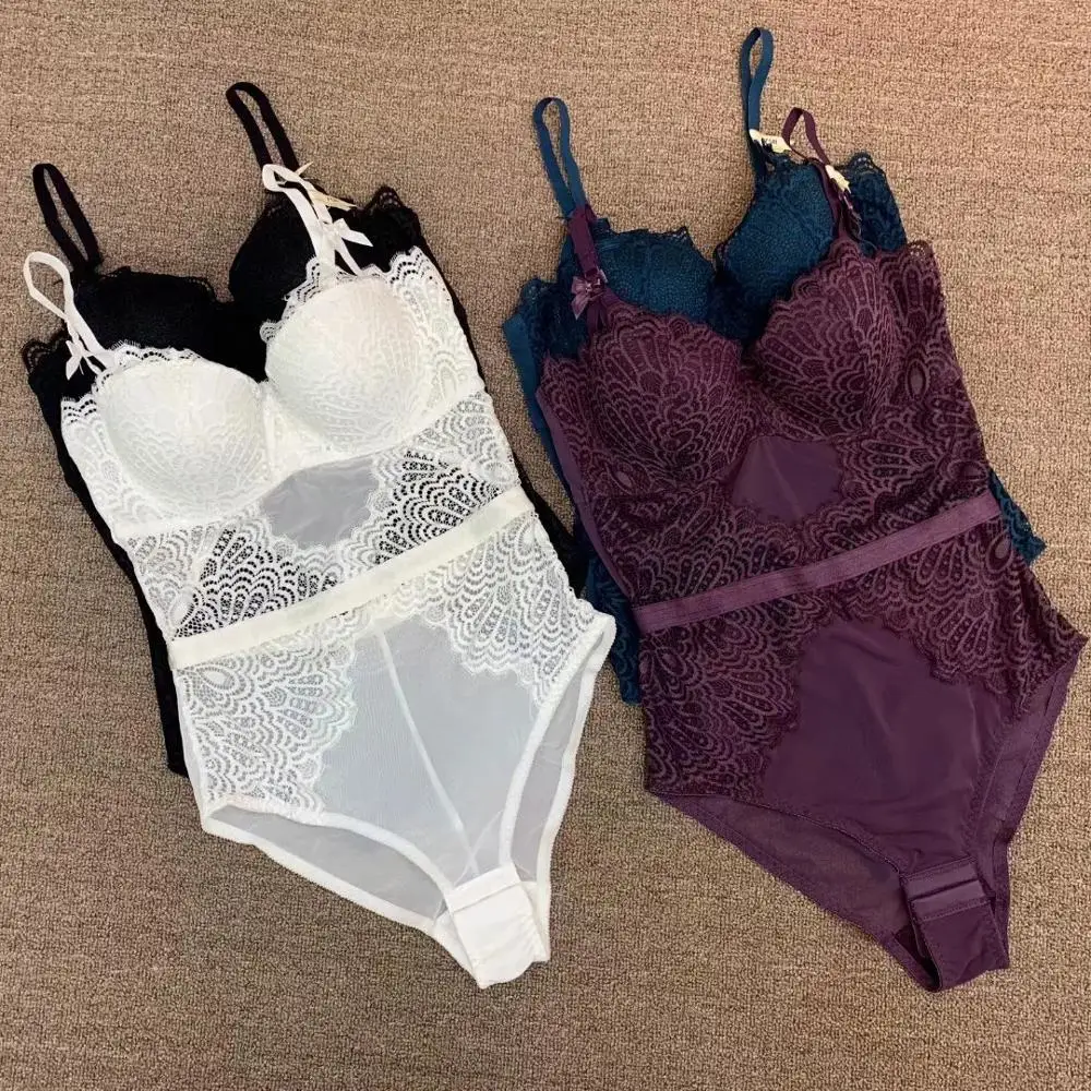 

French Brand Super Push Up Bra Set Sexy Lace Bodycon Women Underwear Embroidery Hollow Corset Sleepwear Onesies Panties Set