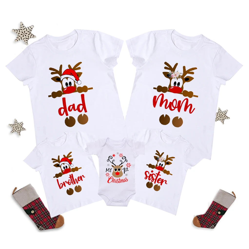 De Navidad camisa pap&aacute; mam&aacute; hermano hermana Beb&eacute; feliz Navidad familia Navidad trajes de regalo de vacaciones-0