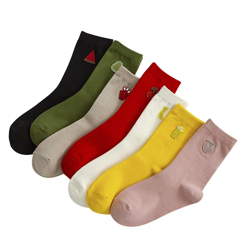 

2021 New hot drill medium tube socks women's versatile fruit pattern medium tube solid color trend socks funny socks