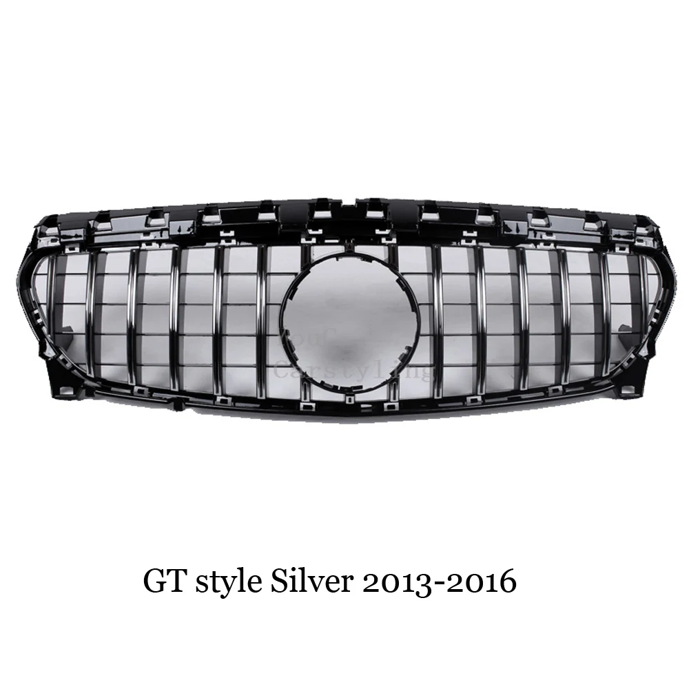 GT Silver 2013-2016 W117 GT AMG Решетка переднего бампера алмазные решетки для Mercedes CLA класс C117 CLA180 CLA200 CLA250 CLA45 AMG гриль 2013 - Цвет: GT Silver 2013-2016