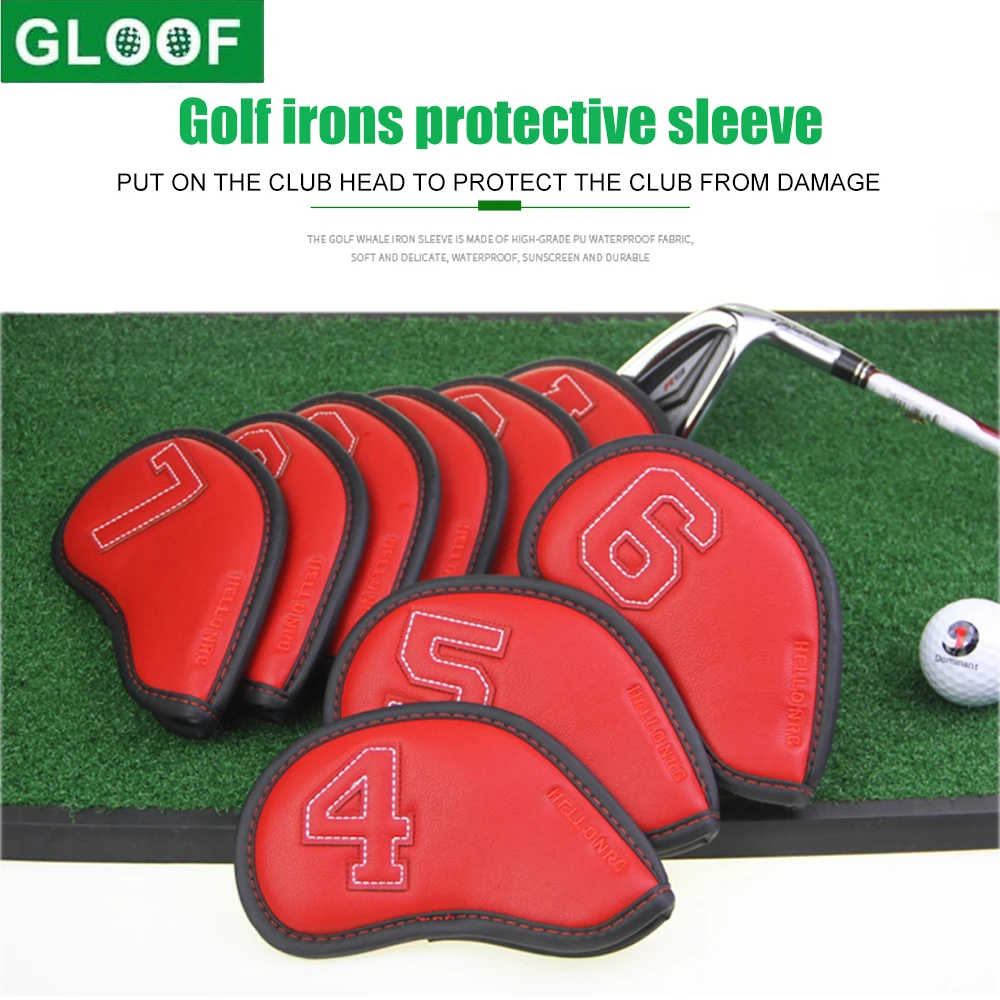 

GLOOF 9Pcs golf Iron Club Head Covers Set Fit for All Iron Wedges-Big Number-Pu Leather fits Small Standard Oversized Golf Clubs