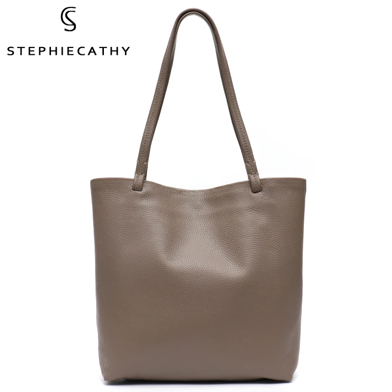 

SC Simple Fashion Genuine Leather Tote For Women Brand Designer Solid Color Shoulder Bags Female Soft Cowhide Handbags Purses
