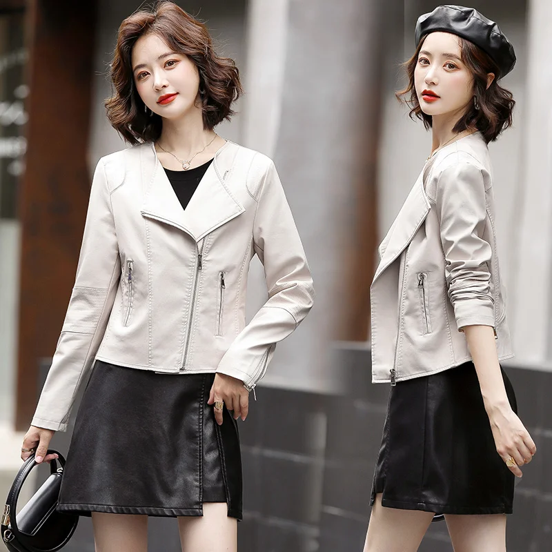 

Кожаное пальто для женщин, короткая осенняя/зимняя приталенная модная кожаная куртка, модная верхняя одежда