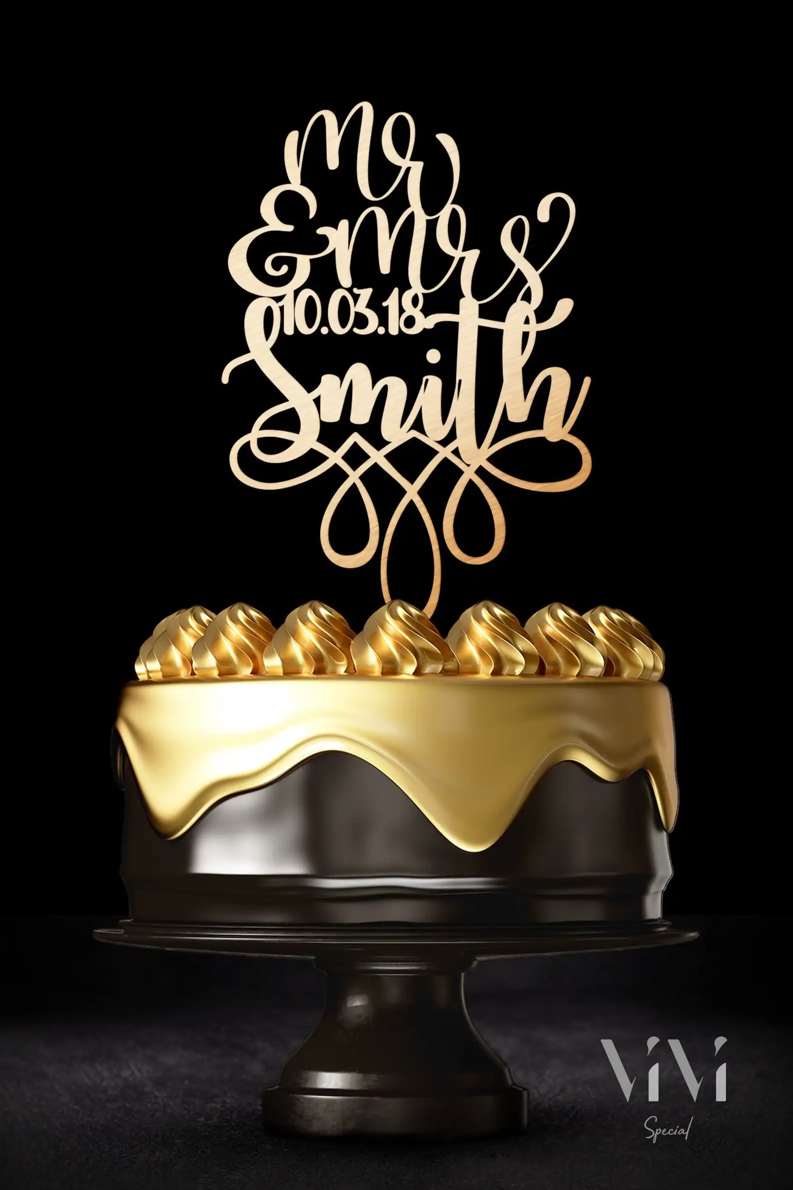 Розовато Золотой Топпер с надписью Mr & Mrs|Товары для украшения тортов| |