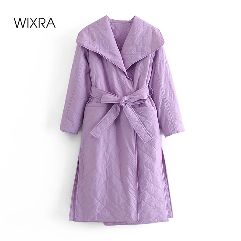 

Женская куртка в уличном стиле Wixra, трендовая фиолетовая длинная парка, пальто с карманами и ремнем, новая осенне-Весенняя коллекция