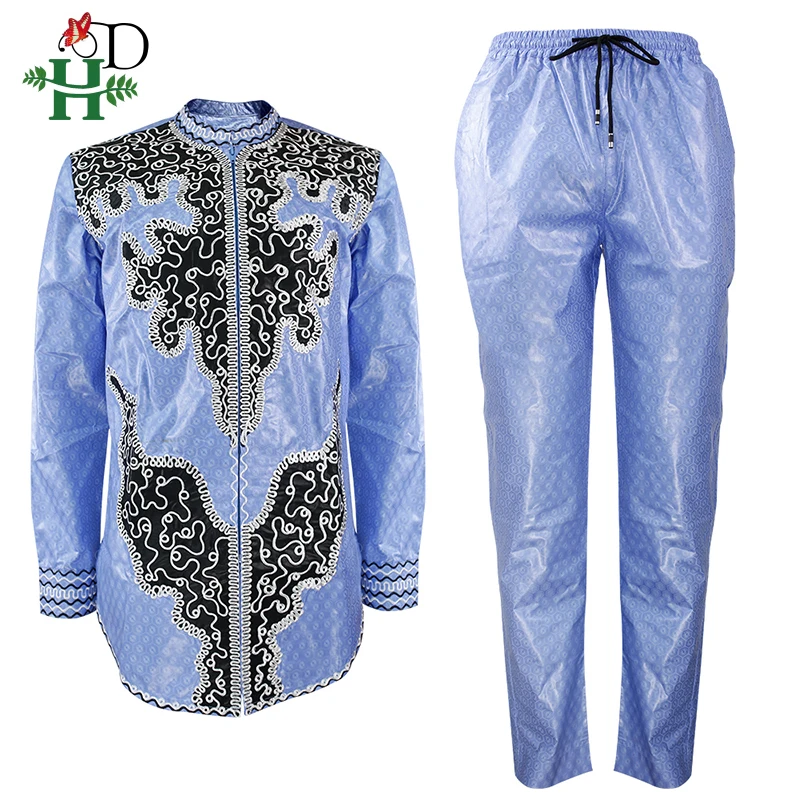 H& D африканская Мужская Дашики одежда рубашка брюки костюм для мужчин Вышивка Топы брючный комплект рубашка с длинным рукавом Южная Африка одежда