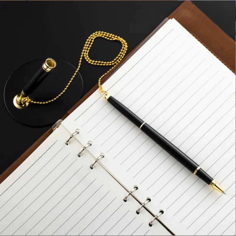 1Pcs Classic Metal Ballpoint Pen Secure Chain Attached Base Stand Desk Office Counter Signature Pens Stationery Gift | Канцтовары для