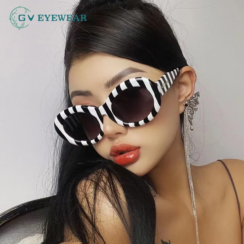 

Woman trendy fashion sunglasses round cat eyes frame Europe and America UV400 sunshade protect outdoor travel sunglasses GV