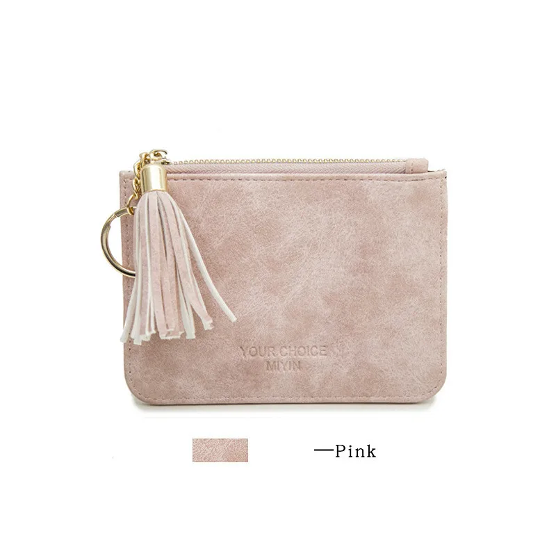 Pink Кожаный женский кошелек короткий мини-кошелек на молнии с кисточками женский кошелек для монет женский держатель для карт брелок сумка маленькие кошельки Carteira - Цвет: Pink