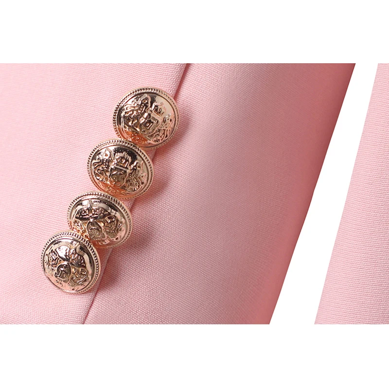 

YNZZU 2020 Autumn Women Suit Blazer Coat Elegant Mid Long Pink Female Pockets Buttons Formal Blazer OL Business Suit Tops A1493