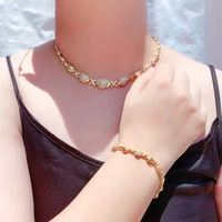 funmode 2 pcs gold color necklace bracelet full jewelry set for women wedding collection set wholesale fs212