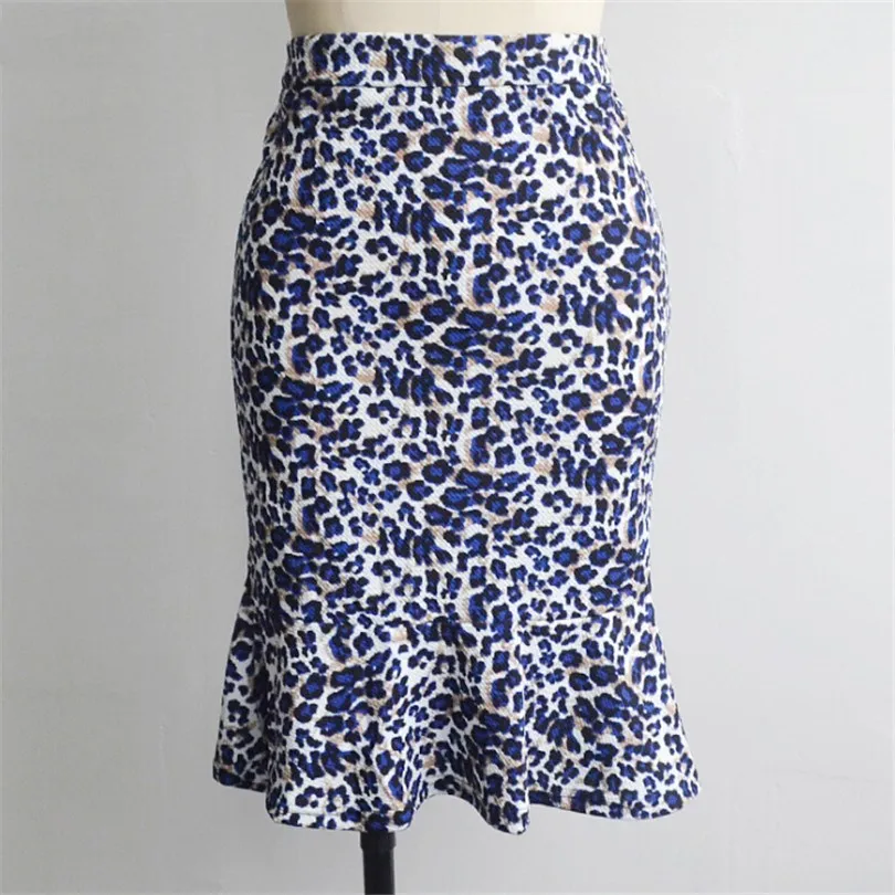 

LJCUIYAO Women Leopard Print Fishtail Skirts High Waist Stretch Clothes Soft Beach Floral Fishtail Ruffled Irregular Skirts XXL