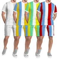 2021 new summer sports and leisure suit mens eye catching round neck short sleeve t shirt trend stripe top short pants