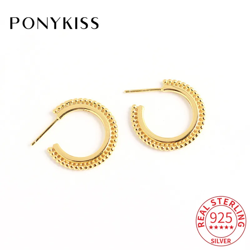 

PONYKISS Romantic S925 Sterling Silver Small round beads Stud Earrings for Women Party Delicate Elegant Accessory girls Gift
