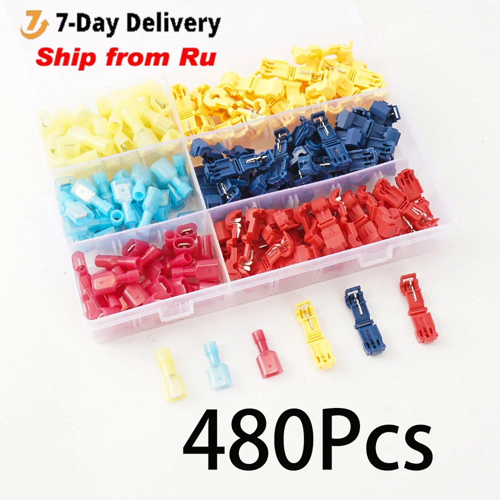 

480pcs T Tap Insulated Wire Connectors Electric Wire Crimping Terminals Various-styles Box-packed Tubular Crimp Terminals Set