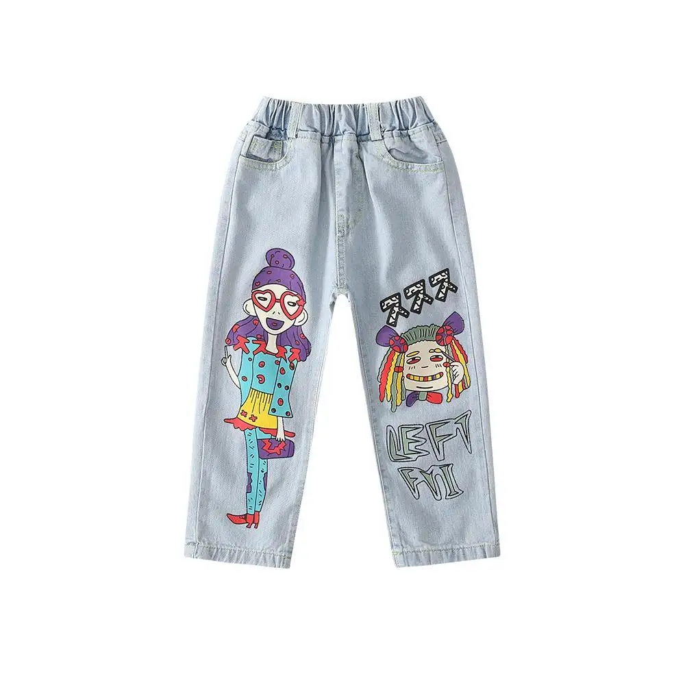 

New Arrival Girls Jeans Cartoon Anime Beauty Hipster Children Denim Jeans Kids Clothing Teen Girls Jeans Kids 3-13 Years
