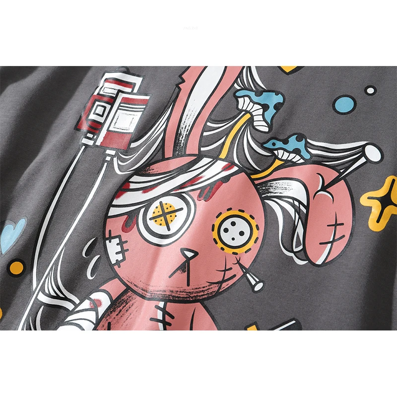 

JING ZHE Hipster Long Sleeve T Shirts Women Oversize Top Tees Injured Rabbit Print Streetwear Youthful Vitality Hip Hop Pullover