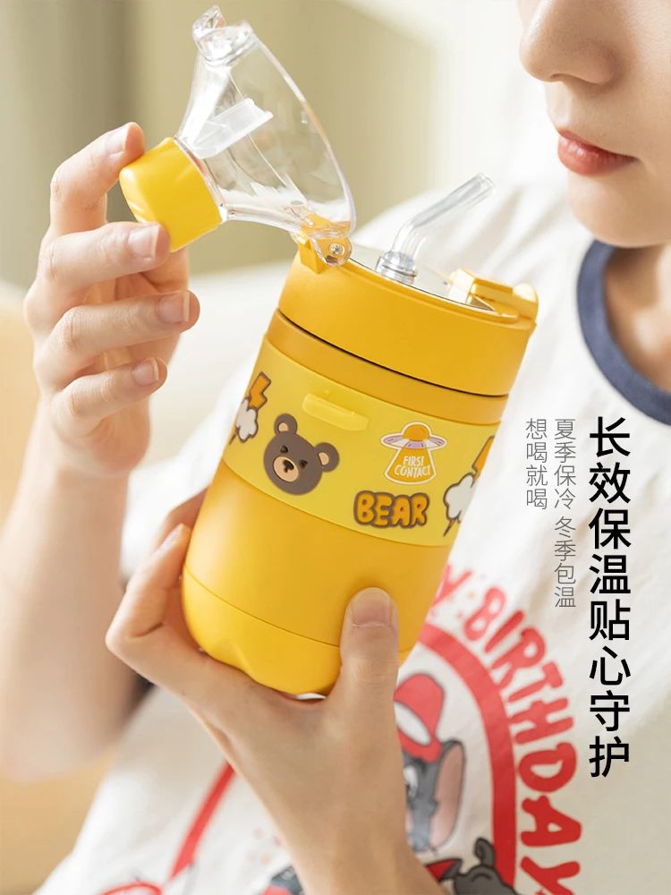 

Thermos Bottle Insulation Cup Female Cute Kettle Children's Insulation Water Cup Stainless Steel Cup with Straw Bag