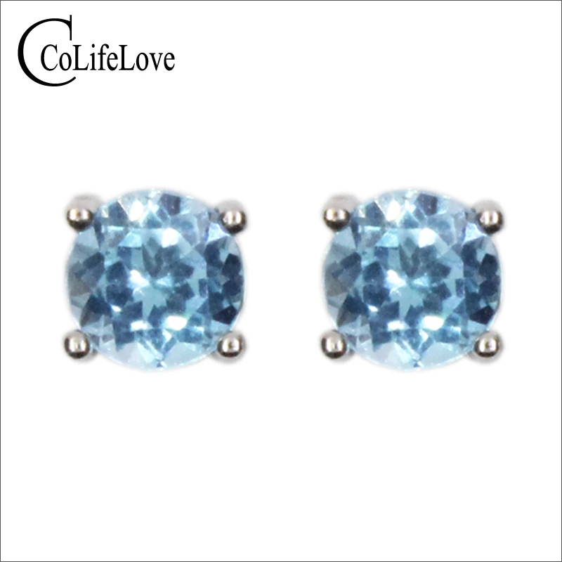 Женские серьги из серебра 925 пробы с натуральным голубым топазом | Украшения и