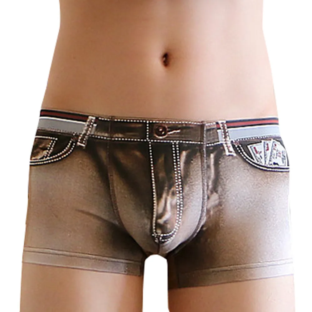 Мужское нижнее белье новинка модные джинсовые 3D три ди мужские с принтом боксеры