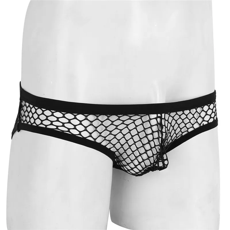 Mens Breathable See Through Fishnet Low Rise Underpants Elastic Waist Bulge Pouch Bikini Briefs Underwear Panties | Спорт и