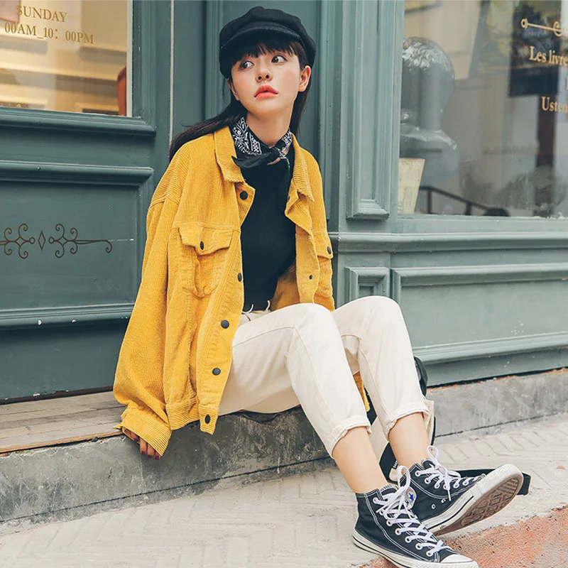 Женская Вельветовая куртка оверсайз базовая хлопковая с карманами 2019|bomber