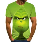 Зеленая футболка 2021, летний модный топ для мужчин и женщин, с коротким рукавом и 3D-принтом, милый Рисунок Аниме из мультфильма Grinch