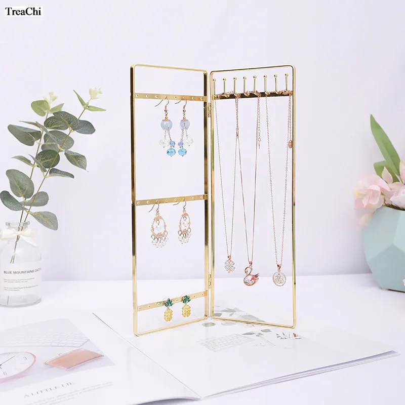 

Golden Simple Screen Jewelry Stand Light Luxury Style Earrings Necklace Storage Bracelet Jewelry Display Stand Jewlery Organizer