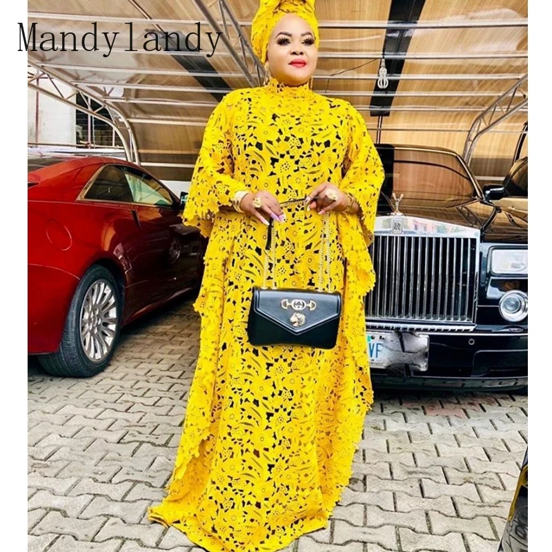 

Африканское мусульманское платье Mandylandy, свободные кружевные комплекты из 2 предметов, Черная Женская абайя с бантом, модный халат Летучая м...