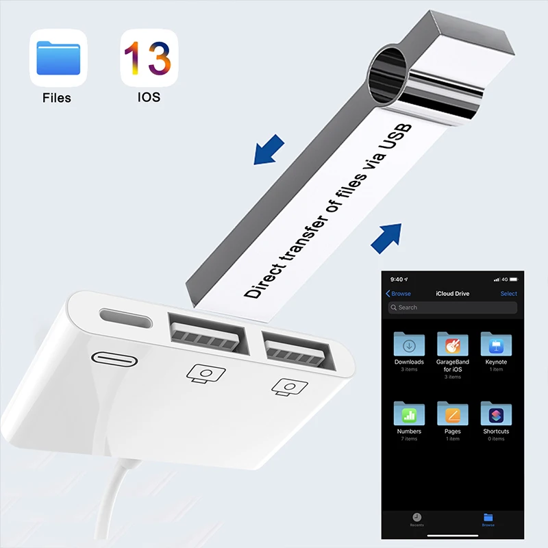 UTHAI C50 для iphone USB OTG адаптер 500 мАч с зарядкой Lightning Высокая мощность поддержка IOS13