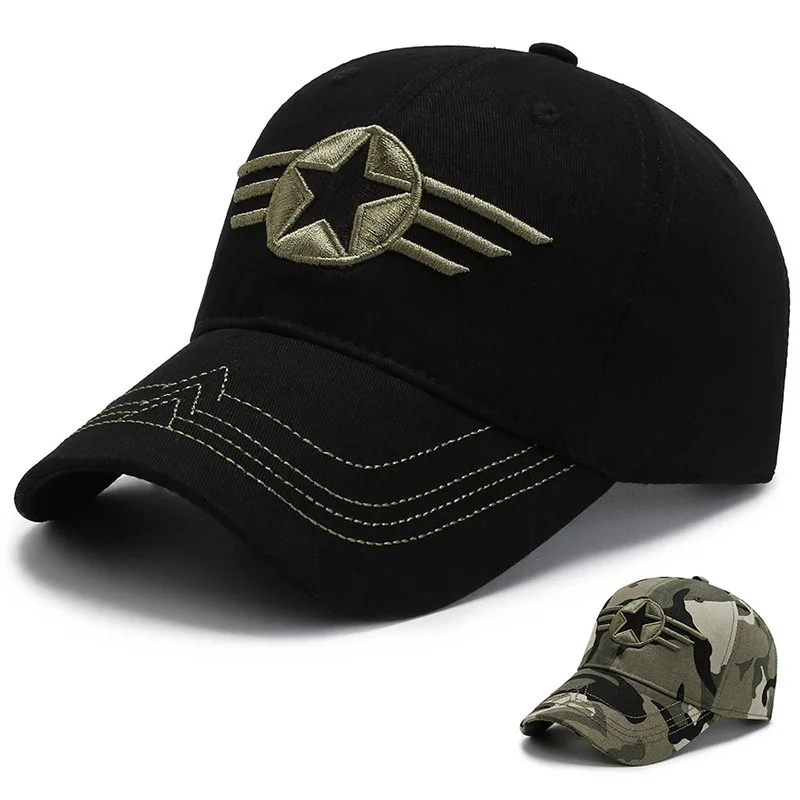 

2021 Summer Men's Five-Pointed Star Camouflage Trend Baseball Cap Sunscreen Army Green Outdoor Travel Sun Hat