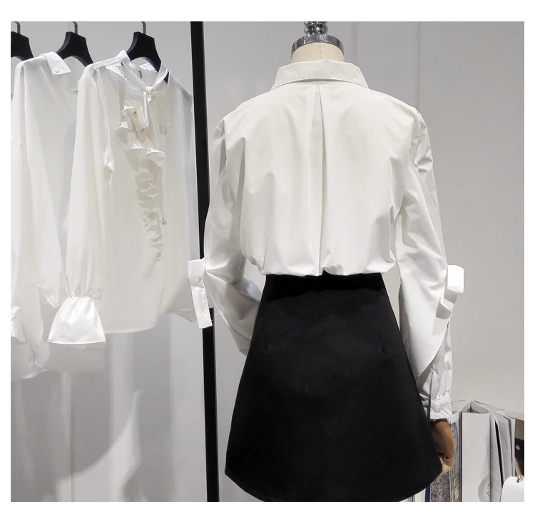 

New Fashion White Shirt Women's Long Sleeve Lace Up Bow Shirt 2021 Spring Office Lady Blouse