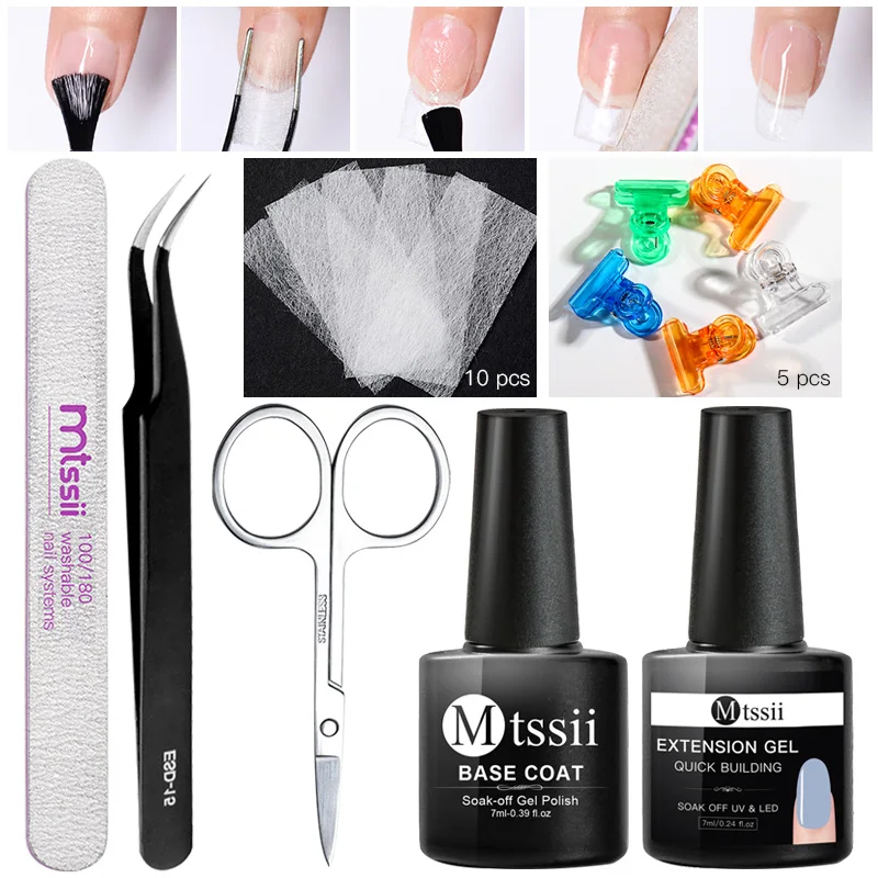 Mtssii Fiberglass Nail Extension Set Fibernails Acrylic Tips Manicure Salon Tool Curvature Clips Silk Wraps Set Kits Nail Art