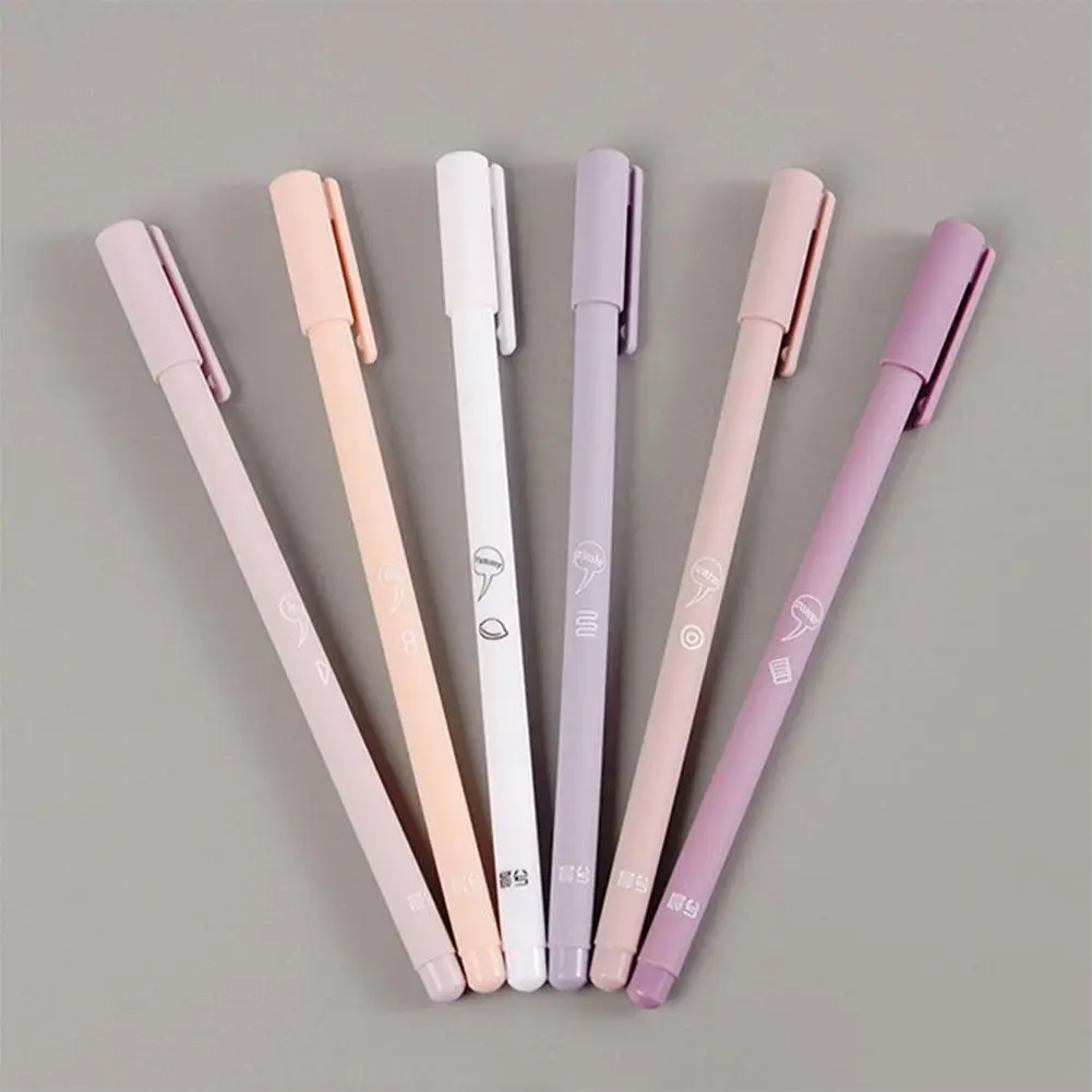 6pcs/set Creative Cute Morandi Series Simple And Fresh Note Gel Nib Student 0.5mm Diary Pen Kawaii Supplies Quick-d O5D8 | Канцтовары