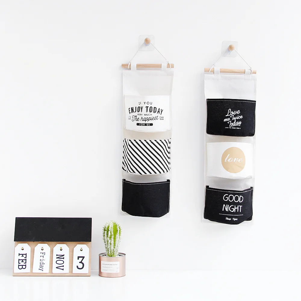 3 кармана подвесная сумка для хранения Настенный хлопковый льняной настенный